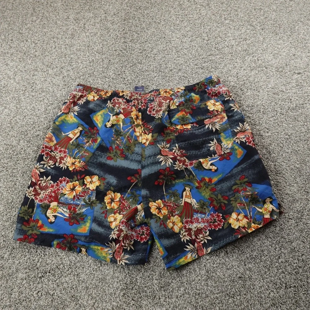 VTG Faded Glory Shorts Mens XL Floral Hawaiian Hula Girls Swim Trunks‎ 90s Y2K